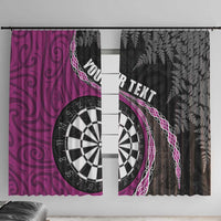 Personalised New Zealand Darts Window Curtain Koru Tribal Tattoo and Silver Fern Maori Pattern Pink Color LT03 With Hooks Pink - Polynesian Pride