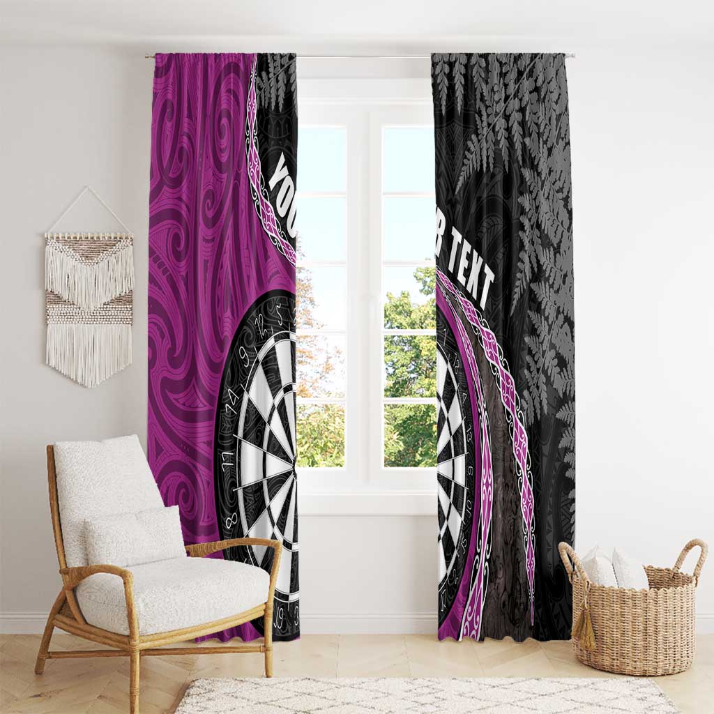 Personalised New Zealand Darts Window Curtain Koru Tribal Tattoo and Silver Fern Maori Pattern Pink Color LT03 - Polynesian Pride