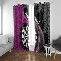 Personalised New Zealand Darts Window Curtain Koru Tribal Tattoo and Silver Fern Maori Pattern Pink Color LT03 With Grommets Pink - Polynesian Pride
