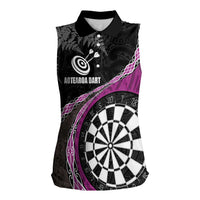 Personalised New Zealand Darts Women Sleeveless Polo Shirt Koru Tribal Tattoo and Silver Fern Maori Pattern Pink Color LT03 Female Pink - Polynesian Pride
