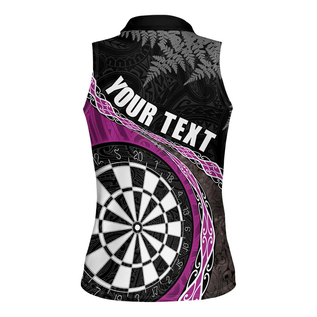 Personalised New Zealand Darts Women Sleeveless Polo Shirt Koru Tribal Tattoo and Silver Fern Maori Pattern Pink Color LT03 - Polynesian Pride