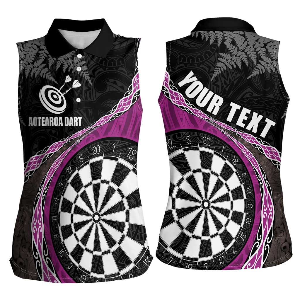 Personalised New Zealand Darts Women Sleeveless Polo Shirt Koru Tribal Tattoo and Silver Fern Maori Pattern Pink Color LT03 - Polynesian Pride