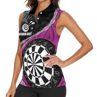 Personalised New Zealand Darts Women Sleeveless Polo Shirt Koru Tribal Tattoo and Silver Fern Maori Pattern Pink Color LT03 - Polynesian Pride