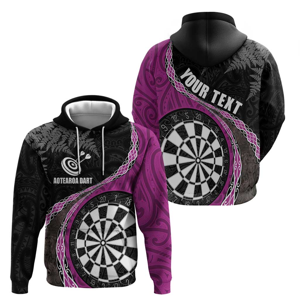 Personalised New Zealand Darts Zip Hoodie Koru Tribal Tattoo and Silver Fern Maori Pattern Pink Color LT03 - Polynesian Pride