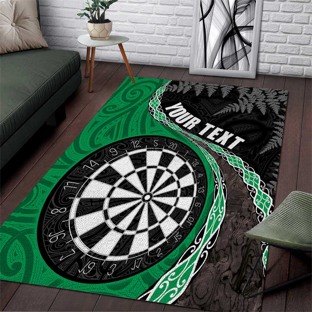 Personalised New Zealand Darts Area Rug Koru Tribal Tattoo and Silver Fern Maori Pattern Green Color LT03 Green - Polynesian Pride