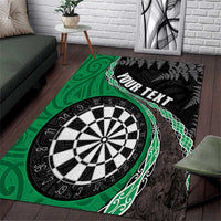 Personalised New Zealand Darts Area Rug Koru Tribal Tattoo and Silver Fern Maori Pattern Green Color LT03 Green - Polynesian Pride