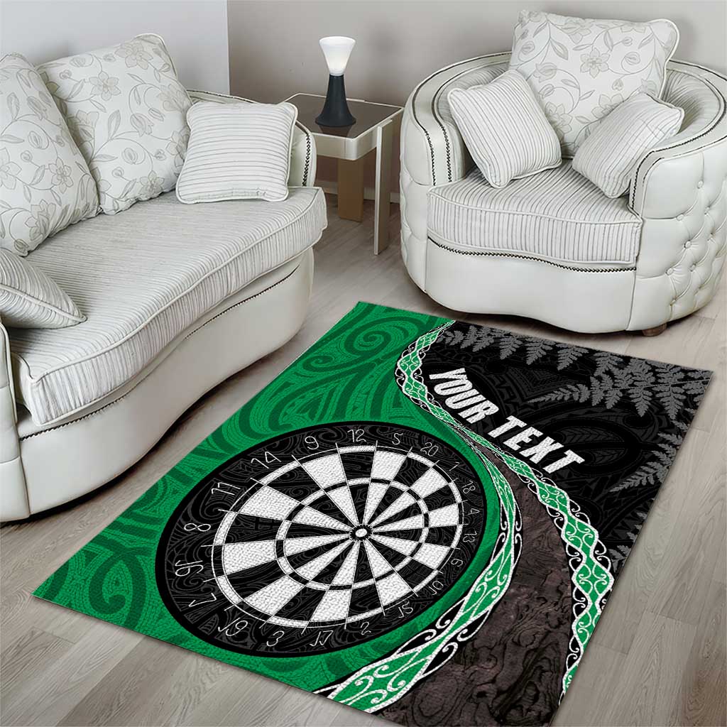 Personalised New Zealand Darts Area Rug Koru Tribal Tattoo and Silver Fern Maori Pattern Green Color LT03 - Polynesian Pride