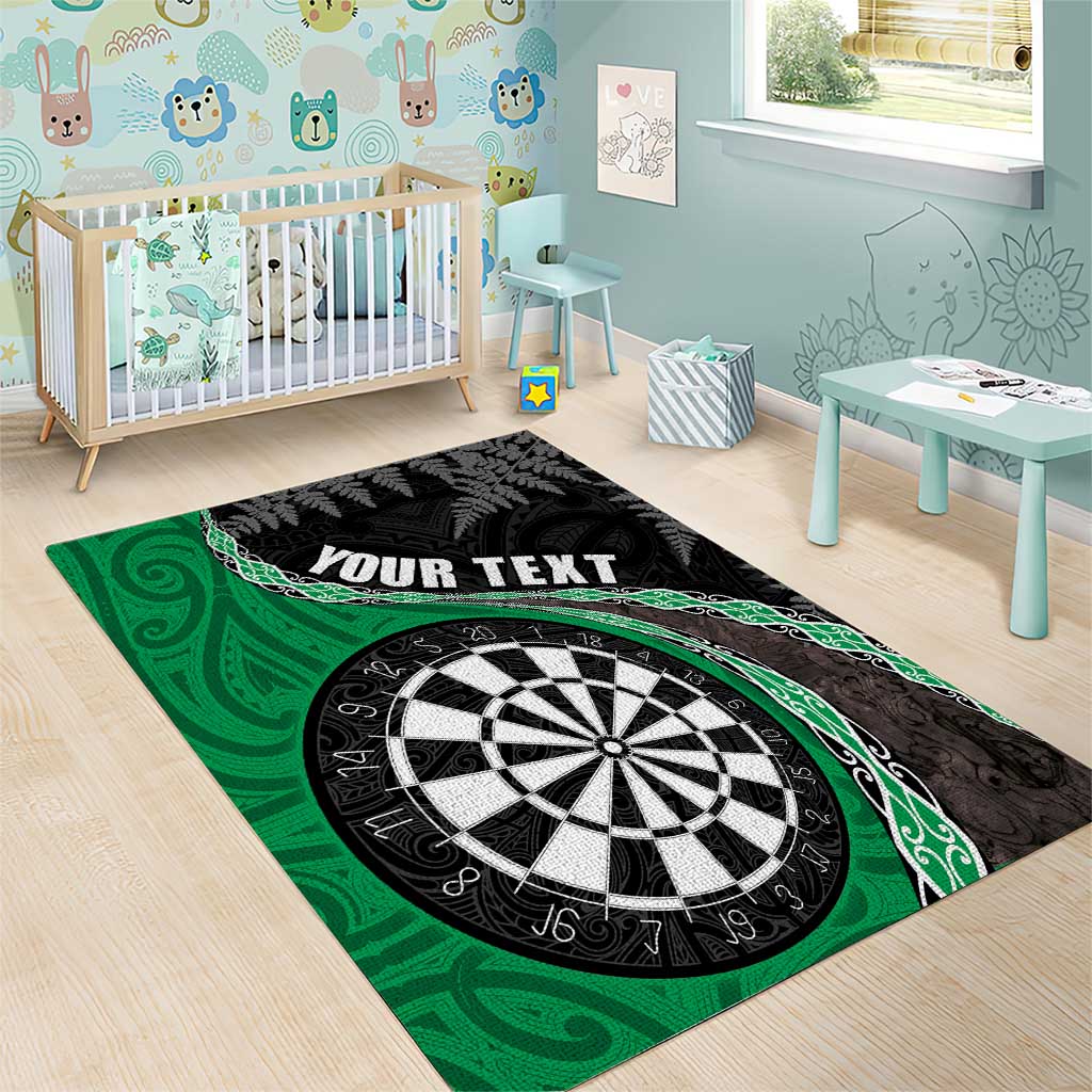 Personalised New Zealand Darts Area Rug Koru Tribal Tattoo and Silver Fern Maori Pattern Green Color LT03 - Polynesian Pride