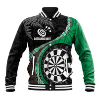 Personalised New Zealand Darts Baseball Jacket Koru Tribal Tattoo and Silver Fern Maori Pattern Green Color LT03 Unisex Green - Polynesian Pride