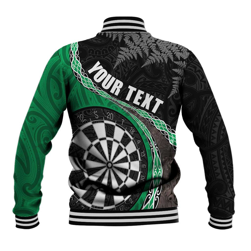 Personalised New Zealand Darts Baseball Jacket Koru Tribal Tattoo and Silver Fern Maori Pattern Green Color LT03 - Polynesian Pride
