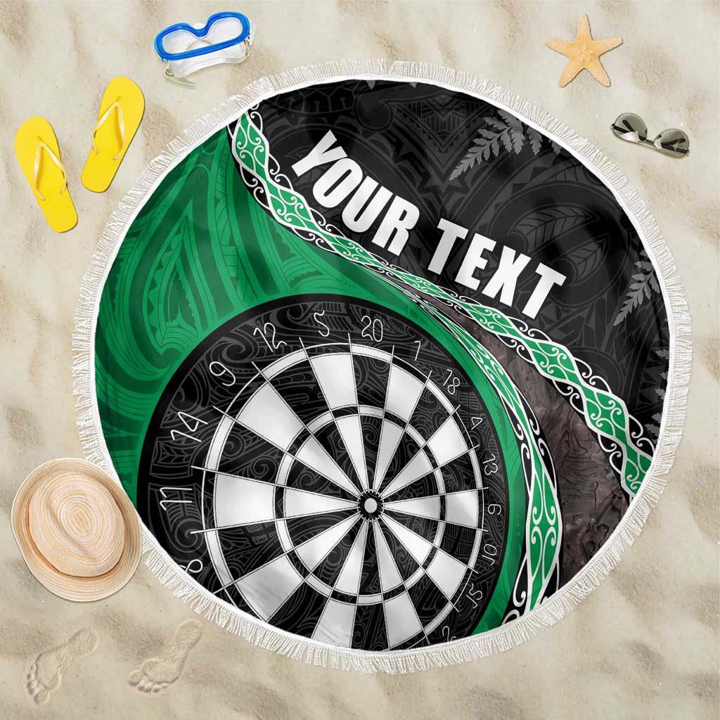 Personalised New Zealand Darts Beach Blanket Koru Tribal Tattoo and Silver Fern Maori Pattern Green Color LT03 One Size 150cm Green - Polynesian Pride