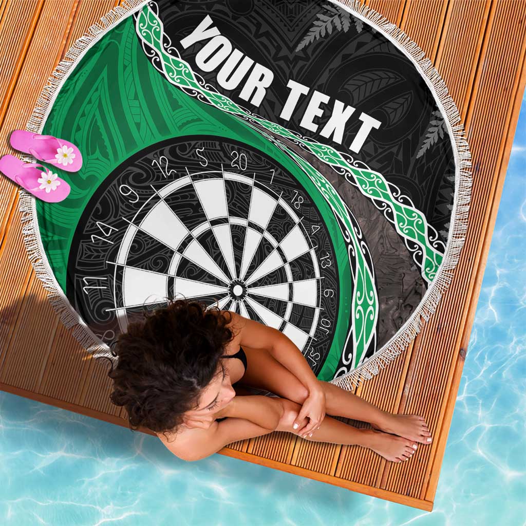 Personalised New Zealand Darts Beach Blanket Koru Tribal Tattoo and Silver Fern Maori Pattern Green Color LT03 - Polynesian Pride