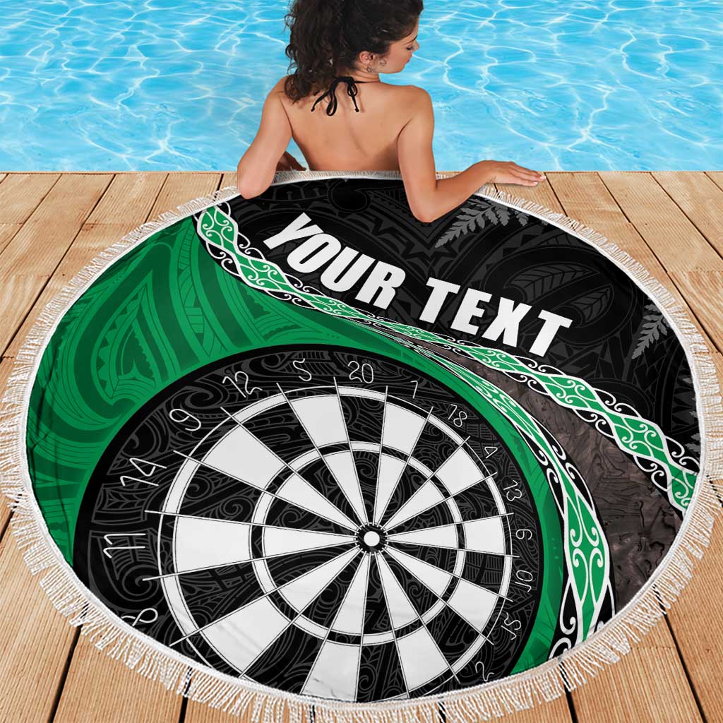 Personalised New Zealand Darts Beach Blanket Koru Tribal Tattoo and Silver Fern Maori Pattern Green Color LT03 - Polynesian Pride