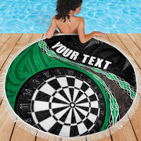 Personalised New Zealand Darts Beach Blanket Koru Tribal Tattoo and Silver Fern Maori Pattern Green Color LT03 - Polynesian Pride