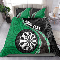 Personalised New Zealand Darts Bedding Set Koru Tribal Tattoo and Silver Fern Maori Pattern Green Color