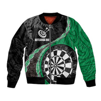 Personalised New Zealand Darts Bomber Jacket Koru Tribal Tattoo and Silver Fern Maori Pattern Green Color LT03 Unisex Green - Polynesian Pride