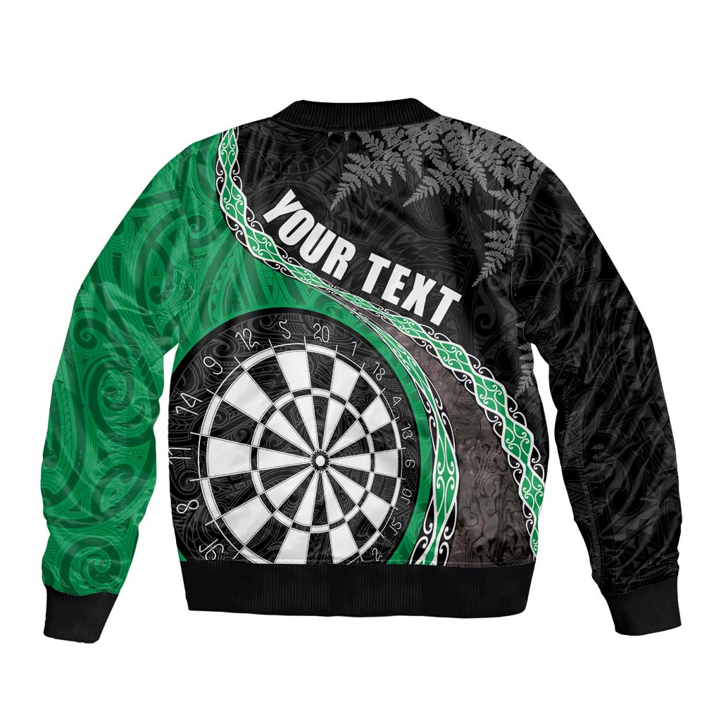 Personalised New Zealand Darts Bomber Jacket Koru Tribal Tattoo and Silver Fern Maori Pattern Green Color LT03 - Polynesian Pride