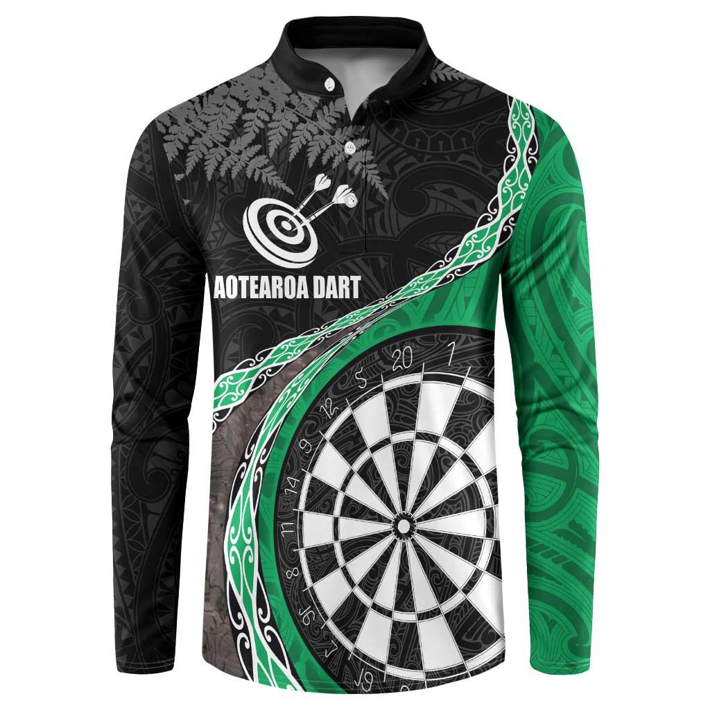 Personalised New Zealand Darts Button Sweatshirt Koru Tribal Tattoo and Silver Fern Maori Pattern Green Color LT03 Green - Polynesian Pride
