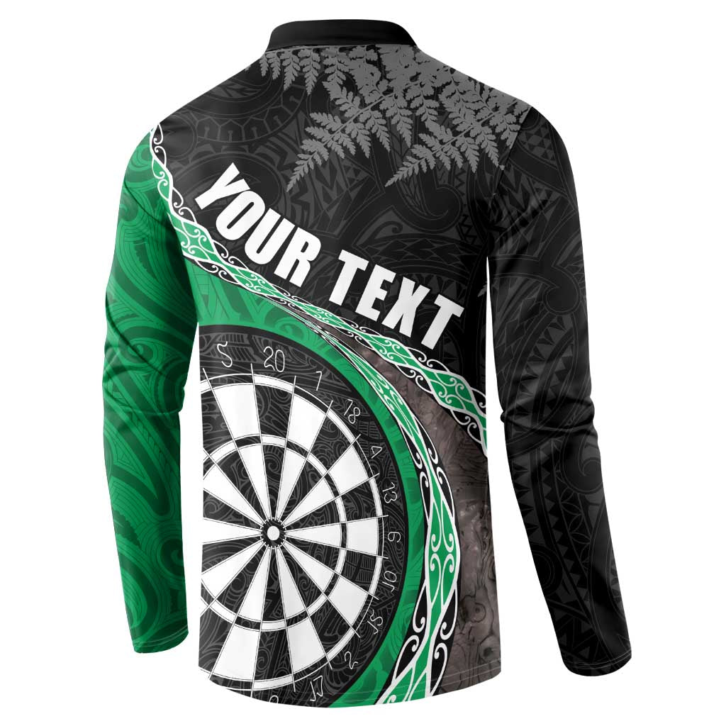 Personalised New Zealand Darts Button Sweatshirt Koru Tribal Tattoo and Silver Fern Maori Pattern Green Color LT03 - Polynesian Pride