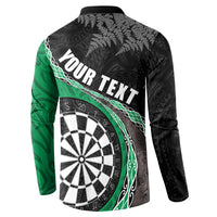 Personalised New Zealand Darts Button Sweatshirt Koru Tribal Tattoo and Silver Fern Maori Pattern Green Color LT03 - Polynesian Pride