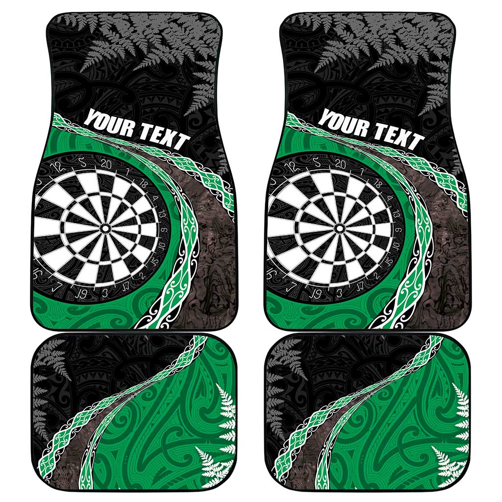Personalised New Zealand Darts Car Mats Koru Tribal Tattoo and Silver Fern Maori Pattern Green Color LT03 - Polynesian Pride