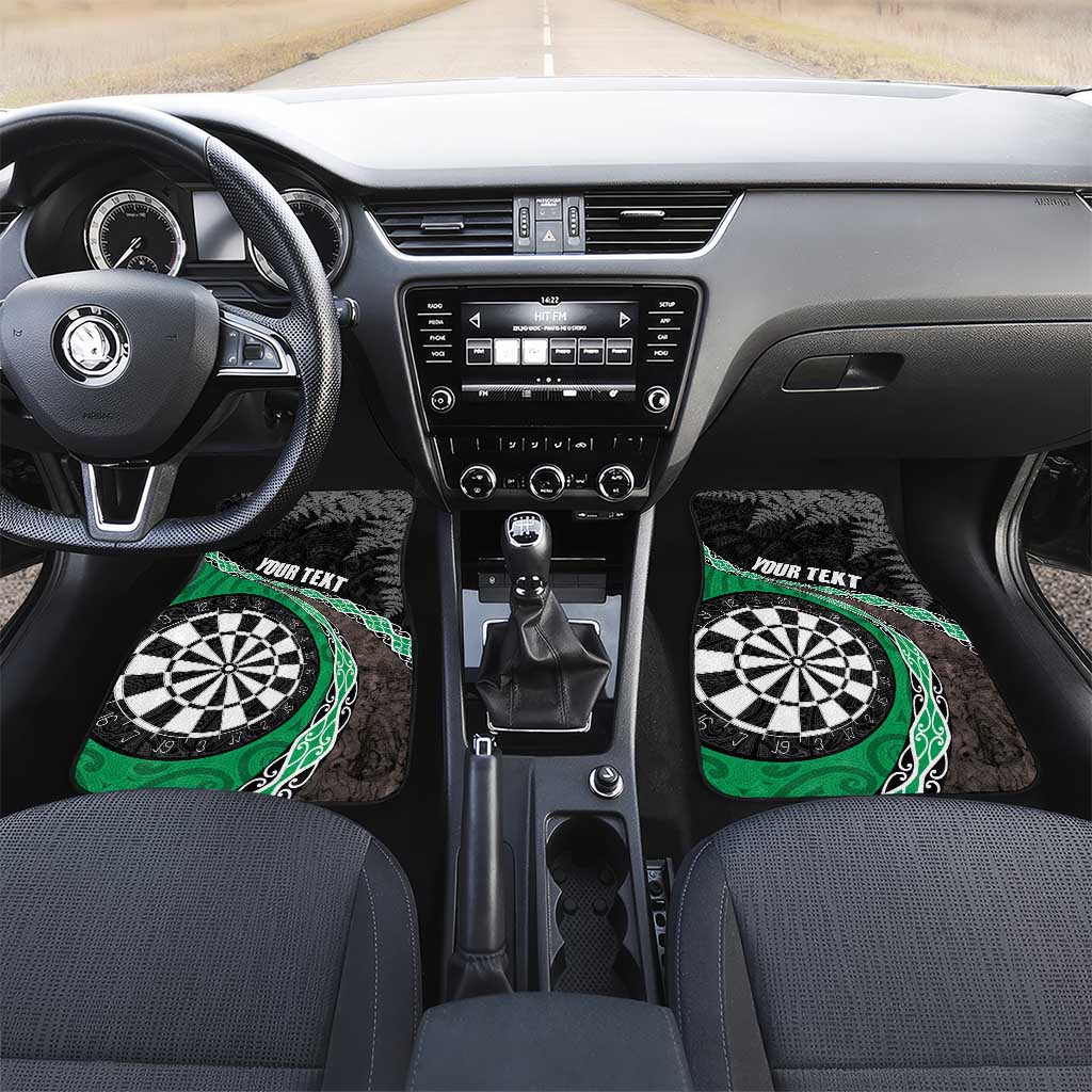 Personalised New Zealand Darts Car Mats Koru Tribal Tattoo and Silver Fern Maori Pattern Green Color LT03 Set 2pcs - Front Green - Polynesian Pride