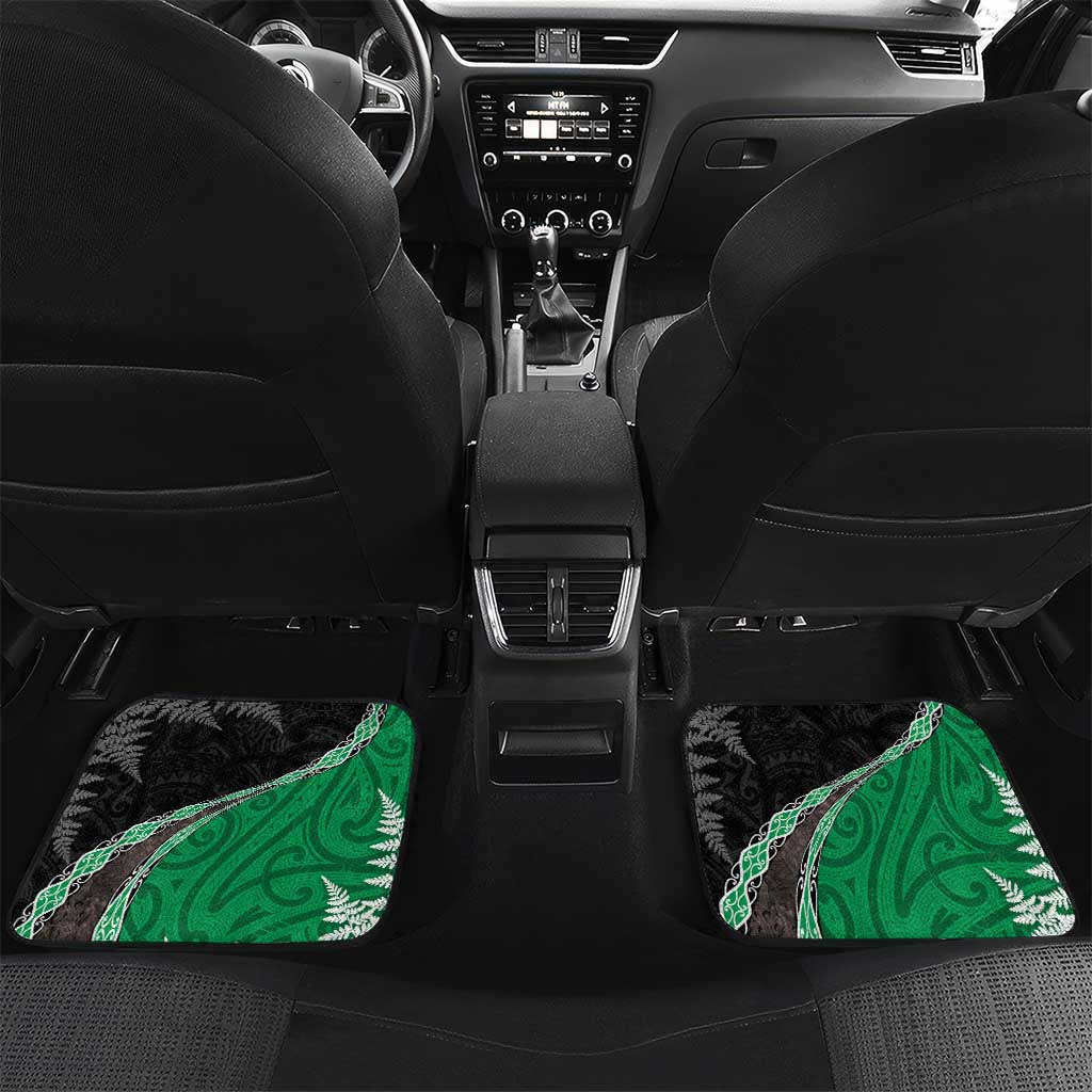 Personalised New Zealand Darts Car Mats Koru Tribal Tattoo and Silver Fern Maori Pattern Green Color LT03 Set 2pcs - Back Green - Polynesian Pride