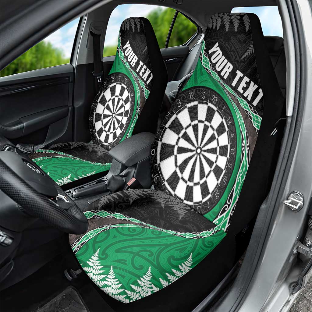 Personalised New Zealand Darts Car Seat Cover Koru Tribal Tattoo and Silver Fern Maori Pattern Green Color LT03 - Polynesian Pride