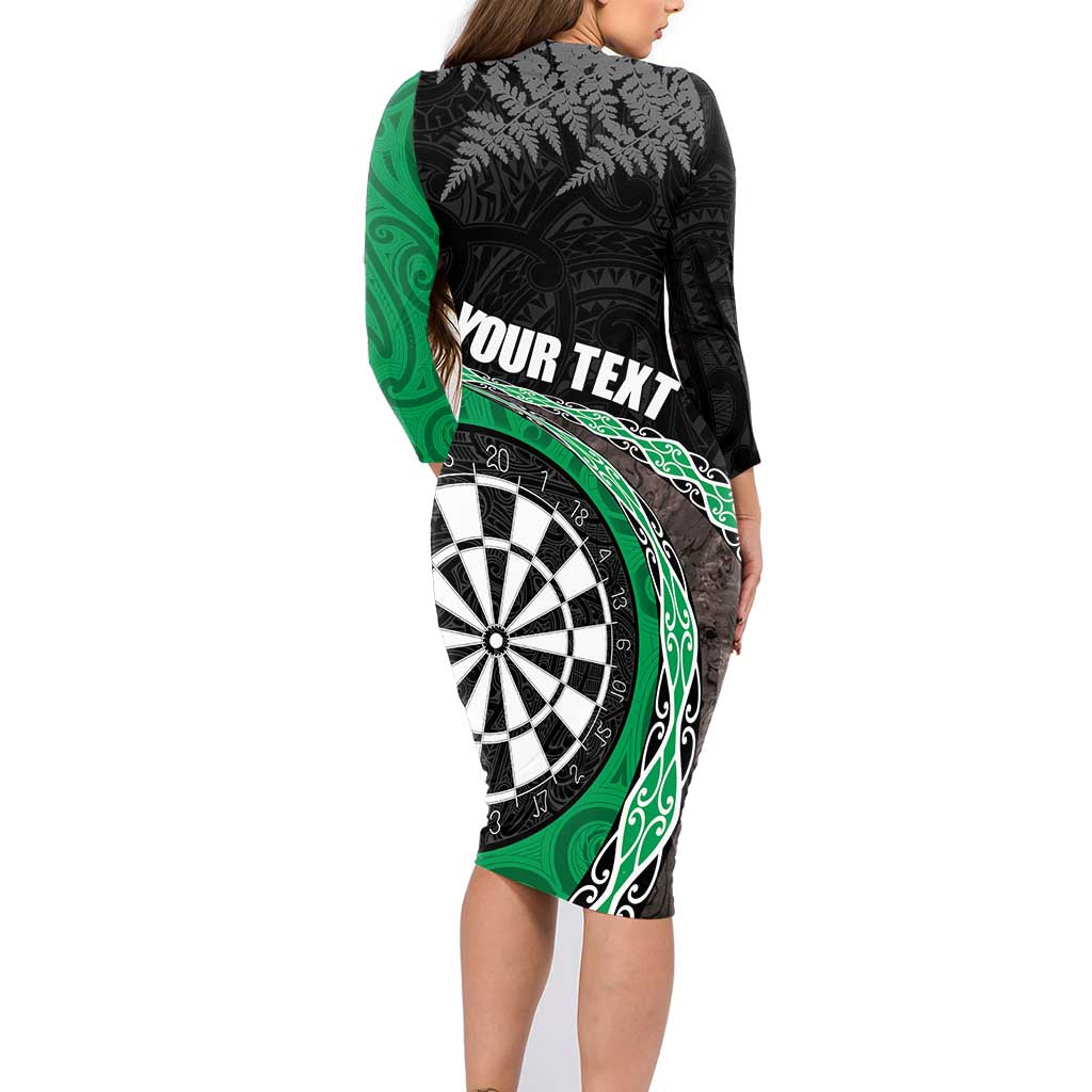 Personalised New Zealand Darts Family Matching Long Sleeve Bodycon Dress and Hawaiian Shirt Koru Tribal Tattoo and Silver Fern Maori Pattern Green Color LT03 - Polynesian Pride