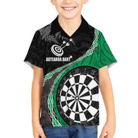 Personalised New Zealand Darts Family Matching Long Sleeve Bodycon Dress and Hawaiian Shirt Koru Tribal Tattoo and Silver Fern Maori Pattern Green Color LT03 Son's Shirt Green - Polynesian Pride