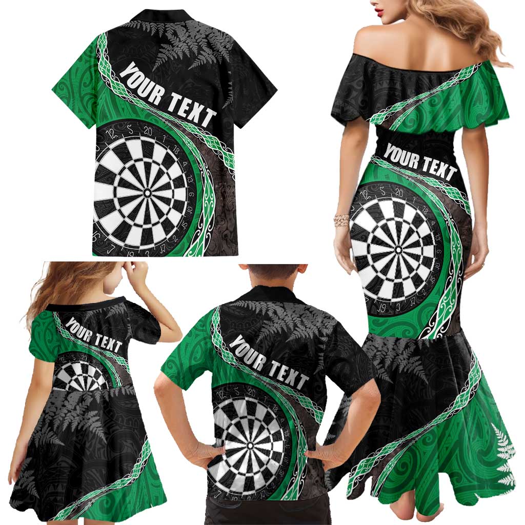 Personalised New Zealand Darts Family Matching Mermaid Dress and Hawaiian Shirt Koru Tribal Tattoo and Silver Fern Maori Pattern Green Color LT03 - Polynesian Pride
