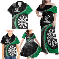 Personalised New Zealand Darts Family Matching Off Shoulder Maxi Dress and Hawaiian Shirt Koru Tribal Tattoo and Silver Fern Maori Pattern Green Color LT03 - Polynesian Pride