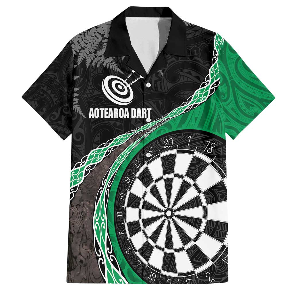 Personalised New Zealand Darts Family Matching Off Shoulder Maxi Dress and Hawaiian Shirt Koru Tribal Tattoo and Silver Fern Maori Pattern Green Color LT03 Dad's Shirt - Short Sleeve Green - Polynesian Pride
