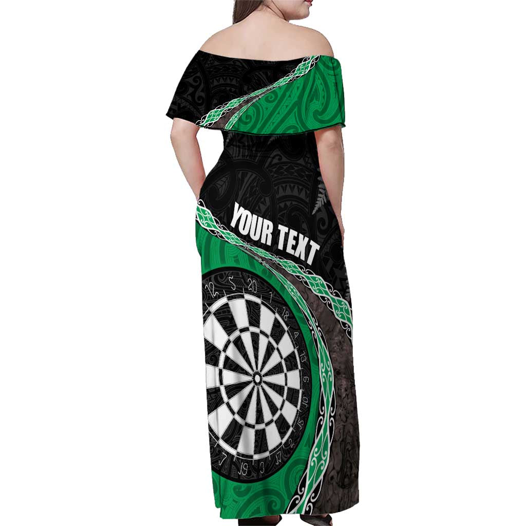 Personalised New Zealand Darts Family Matching Off Shoulder Maxi Dress and Hawaiian Shirt Koru Tribal Tattoo and Silver Fern Maori Pattern Green Color LT03 - Polynesian Pride