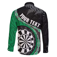 Personalised New Zealand Darts Family Matching Off Shoulder Short Dress and Hawaiian Shirt Koru Tribal Tattoo and Silver Fern Maori Pattern Green Color LT03 - Polynesian Pride