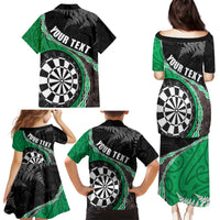 Personalised New Zealand Darts Family Matching Puletasi and Hawaiian Shirt Koru Tribal Tattoo and Silver Fern Maori Pattern Green Color LT03 - Polynesian Pride