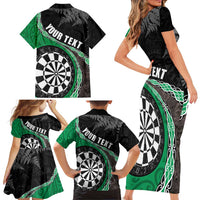 Personalised New Zealand Darts Family Matching Short Sleeve Bodycon Dress and Hawaiian Shirt Koru Tribal Tattoo and Silver Fern Maori Pattern Green Color LT03 - Polynesian Pride