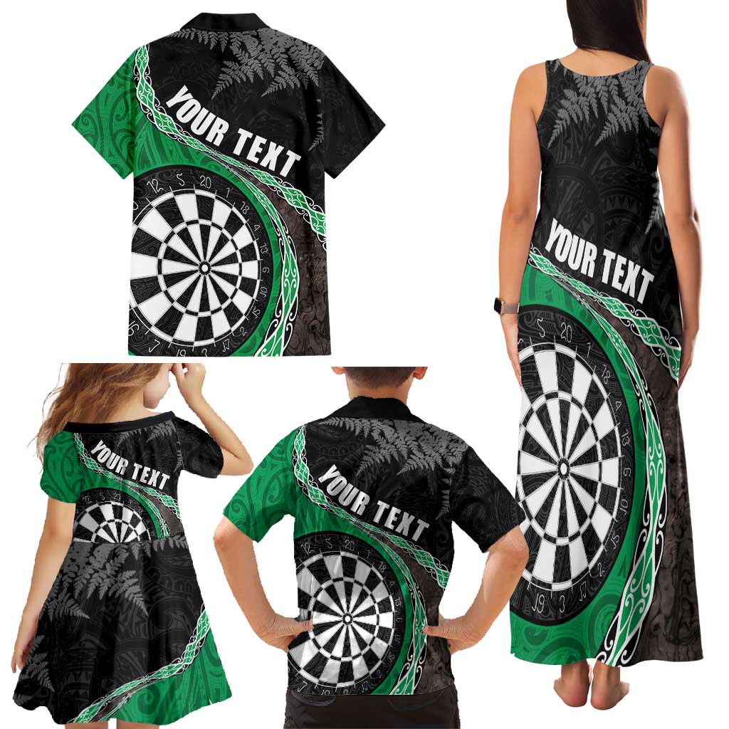 Personalised New Zealand Darts Family Matching Tank Maxi Dress and Hawaiian Shirt Koru Tribal Tattoo and Silver Fern Maori Pattern Green Color LT03 - Polynesian Pride