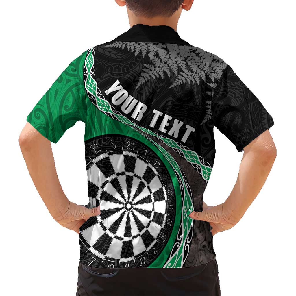 Personalised New Zealand Darts Hawaiian Shirt Koru Tribal Tattoo and Silver Fern Maori Pattern Green Color LT03 - Polynesian Pride