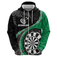 Personalised New Zealand Darts Hoodie Koru Tribal Tattoo and Silver Fern Maori Pattern Green Color LT03 - Polynesian Pride