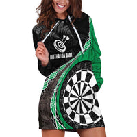 Personalised New Zealand Darts Hoodie Dress Koru Tribal Tattoo and Silver Fern Maori Pattern Green Color LT03 Green - Polynesian Pride