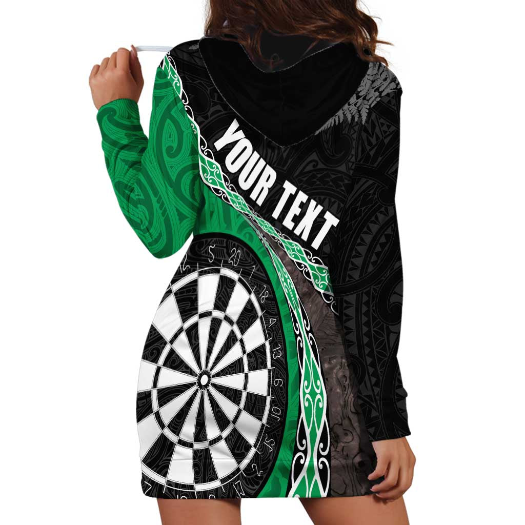 Personalised New Zealand Darts Hoodie Dress Koru Tribal Tattoo and Silver Fern Maori Pattern Green Color LT03 - Polynesian Pride