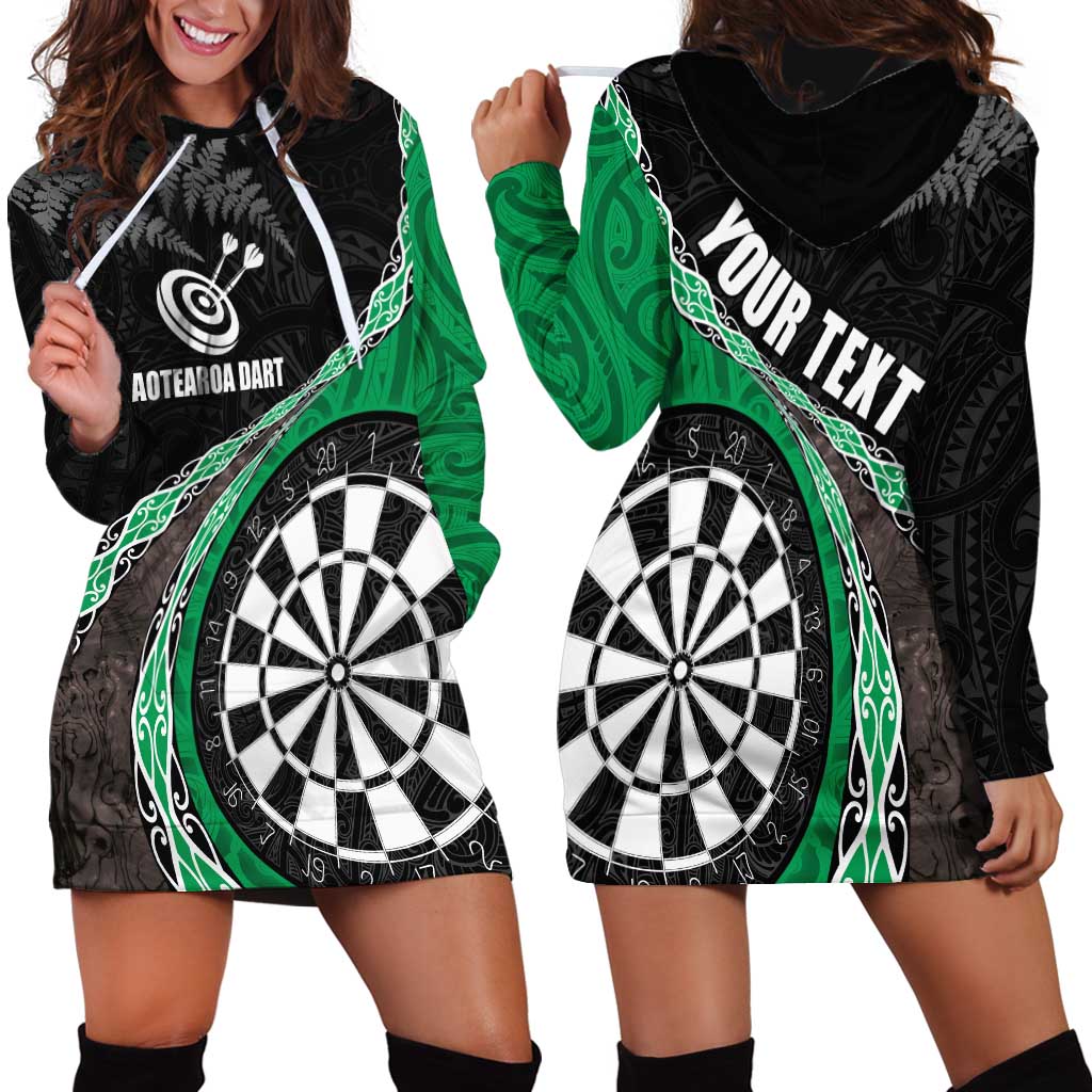 Personalised New Zealand Darts Hoodie Dress Koru Tribal Tattoo and Silver Fern Maori Pattern Green Color LT03 - Polynesian Pride