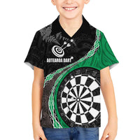 Personalised New Zealand Darts Kid Hawaiian Shirt Koru Tribal Tattoo and Silver Fern Maori Pattern Green Color LT03 Kid Green - Polynesian Pride