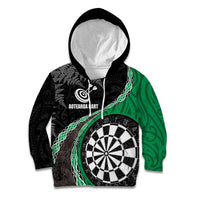 Personalised New Zealand Darts Kid Hoodie Koru Tribal Tattoo and Silver Fern Maori Pattern Green Color LT03 Hoodie Green - Polynesian Pride