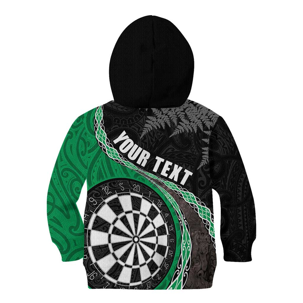 Personalised New Zealand Darts Kid Hoodie Koru Tribal Tattoo and Silver Fern Maori Pattern Green Color LT03 - Polynesian Pride