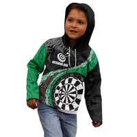 Personalised New Zealand Darts Kid Hoodie Koru Tribal Tattoo and Silver Fern Maori Pattern Green Color LT03 - Polynesian Pride