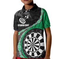 Personalised New Zealand Darts Kid Polo Shirt - Koru Tribal Tattoo and Silver Fern Maori Pattern Green LT03 Kid Green - Polynesian Pride