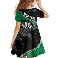 Personalised New Zealand Darts Kid Short Sleeve Dress Koru Tribal Tattoo and Silver Fern Maori Pattern Green Color LT03 - Polynesian Pride