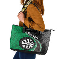 Personalised New Zealand Darts Leather Tote Bag Koru Tribal Tattoo and Silver Fern Maori Pattern Green Color LT03 Green - Polynesian Pride